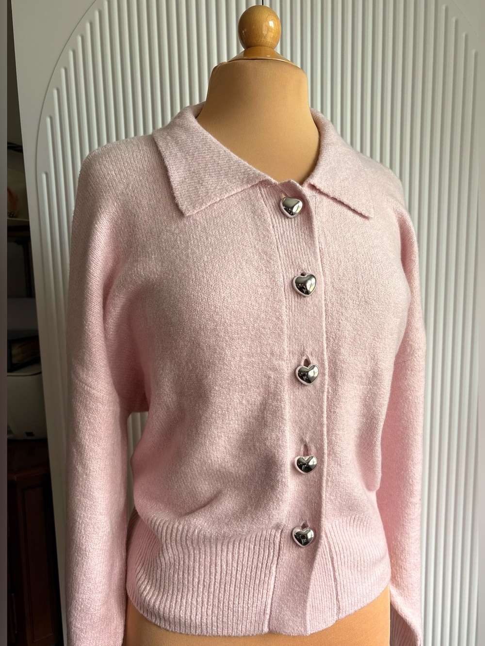 A New Day Classic Pink Knit Cardigan with Heart Buttons